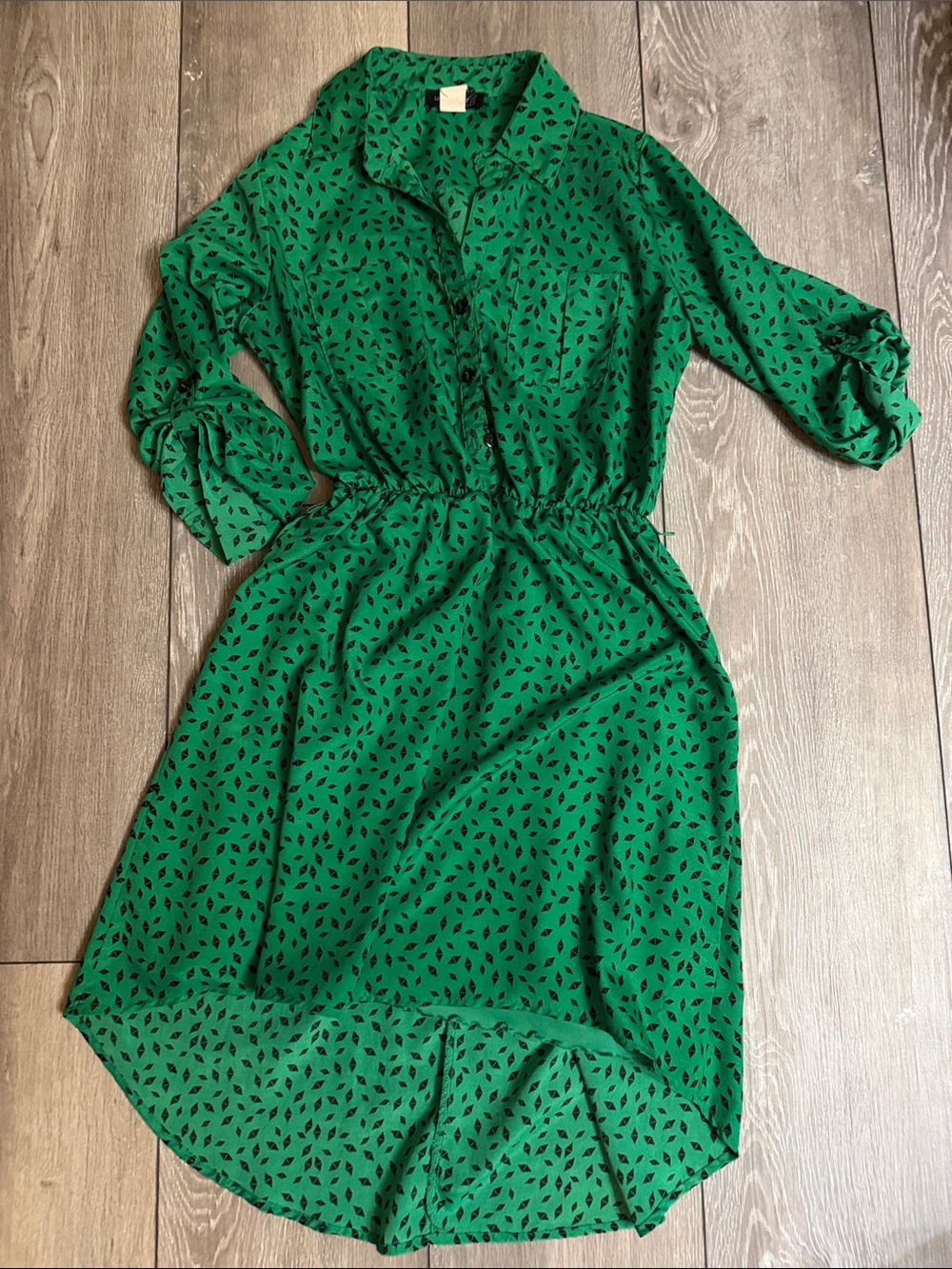 Women’s Green Printed Hi-low Shirt Dress